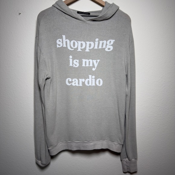 Wildfox Tops - Wildfox Women Hoodie Medium Gray Shopping Is My Cardio Graphic Sweatshirt